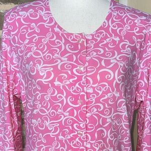 Lilly Pulitzer Pink & White Scrolls & Bows Pajama Top Cotton Coquette Girly Sz M